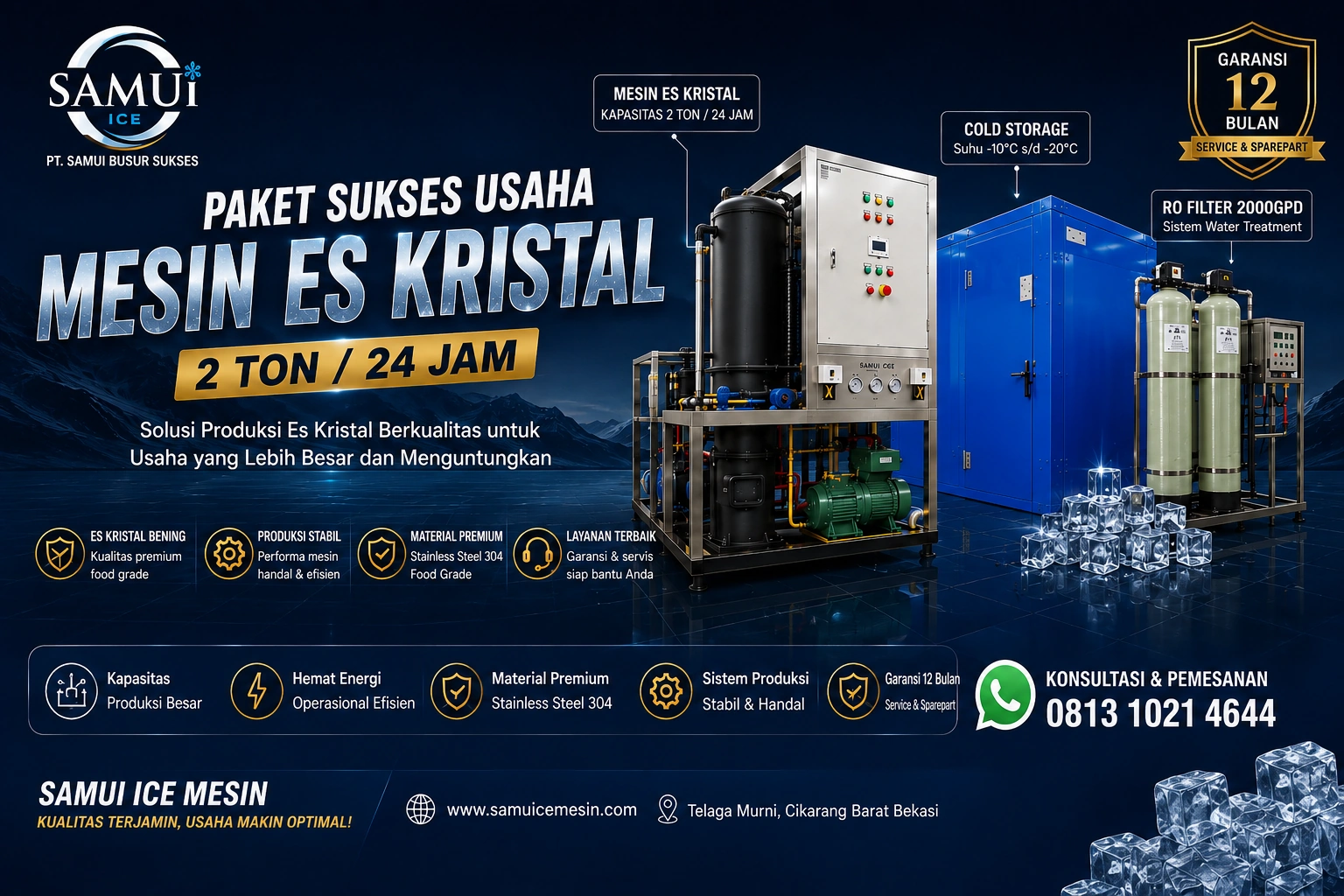 Sukses Usaha Es Kristal Bersama SAMUI dengan Paket Mesin Produksi 2 Ton - SAMUI Ice Mesin